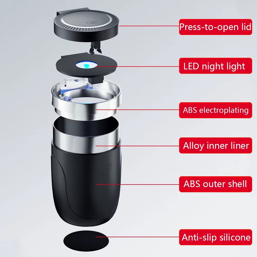 Portable Car Ashtray with LED Light – Auto Interior Ash Cup with Lid