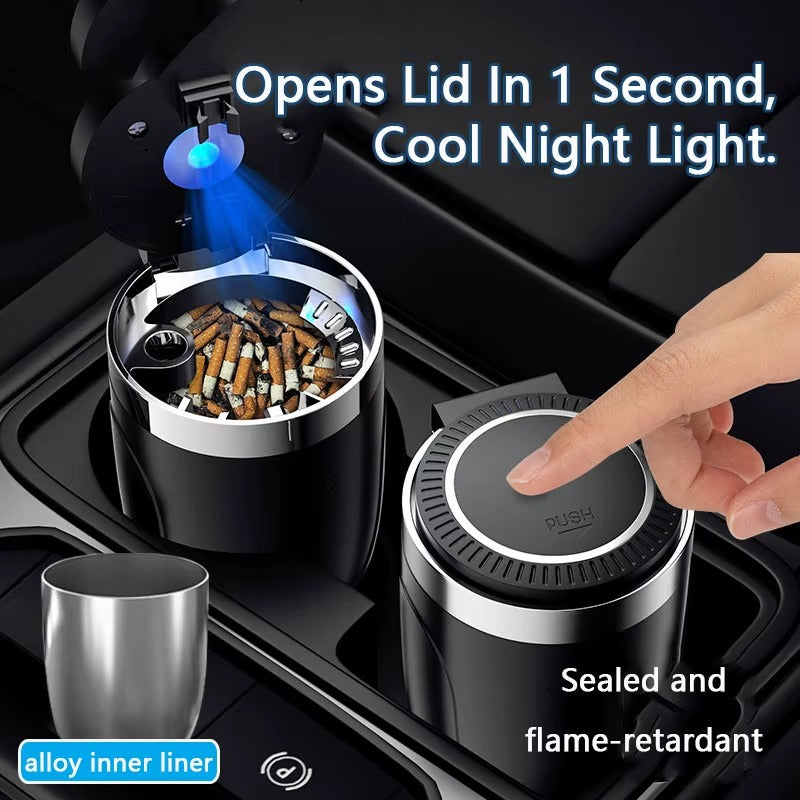 Portable Car Ashtray with LED Light – Auto Interior Ash Cup with Lid