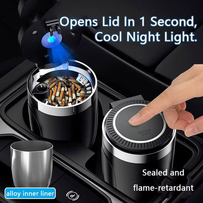 Portable Car Ashtray with LED Light – Auto Interior Ash Cup with Lid